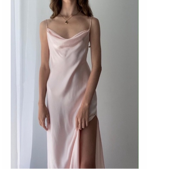 Vintage 90s Y2K 100% Silk Dress Ballet Pink Slip Dress Cowl Silk Dress Ballet - Picture 5 of 16